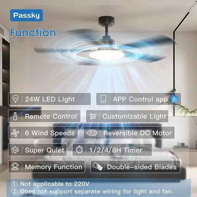 Alt view image 2 of 7 - 52 Inch Black Sleek Ceiling Fans with Lights, Remote Control