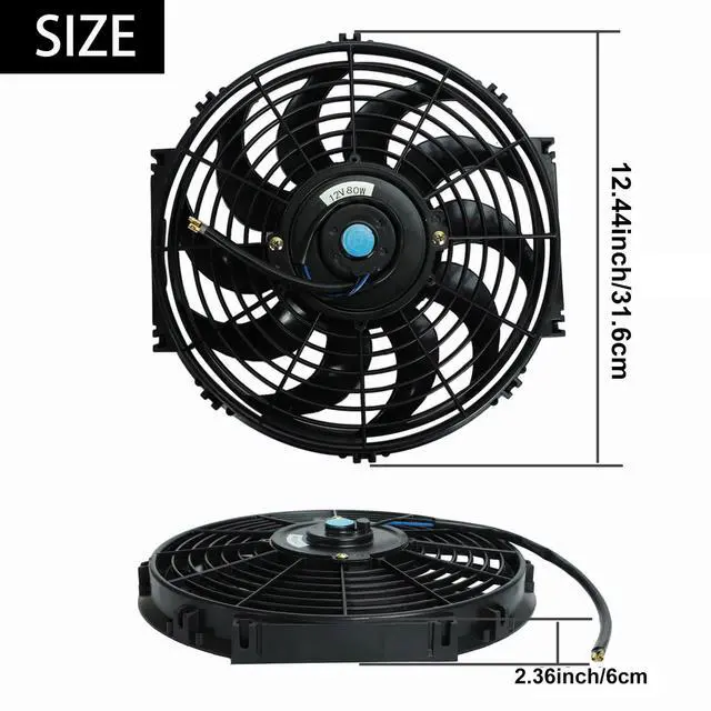 Alt view image 2 of 7 - 12" inch Slim Fan Pull Electric Radiator Cooling Fans 12V Mount Kit Unversal Black