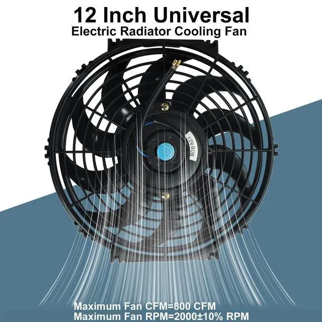 Alt view image 3 of 7 - 12" inch Slim Fan Pull Electric Radiator Cooling Fans 12V Mount Kit Unversal Black