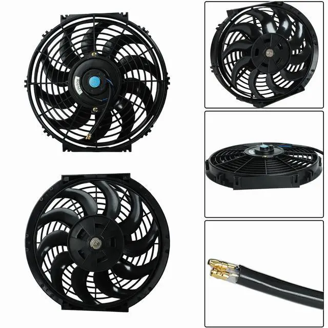 Alt view image 4 of 7 - 12" inch Slim Fan Pull Electric Radiator Cooling Fans 12V Mount Kit Unversal Black