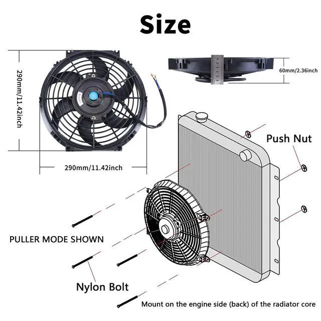 Alt view image 2 of 7 - 10'' Inch Slim Fan Push Pull Electric Radiator Cooling Fan Black