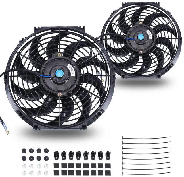 Main image of 12 Inch Universal Slim Fan Push Pull Electric Radiator 12V 80W High Performance Cooling Fan Mount Kit Black 2 Pcs