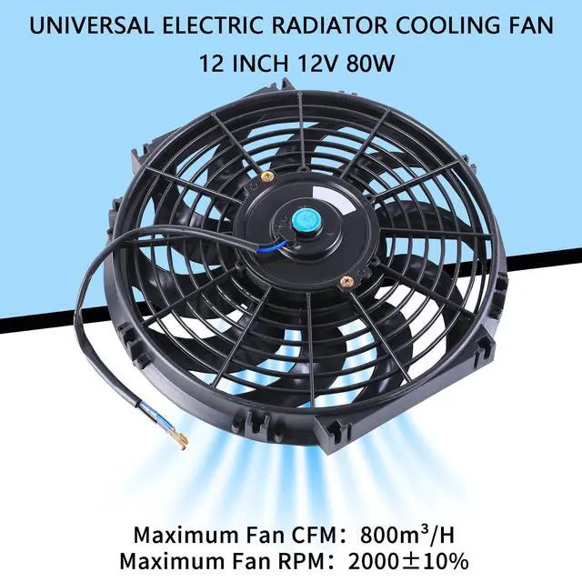 Alt view image 4 of 7 - 12 Inch Universal Slim Fan Push Pull Electric Radiator 12V 80W High Performance Cooling Fan Mount Kit Black 2 Pcs