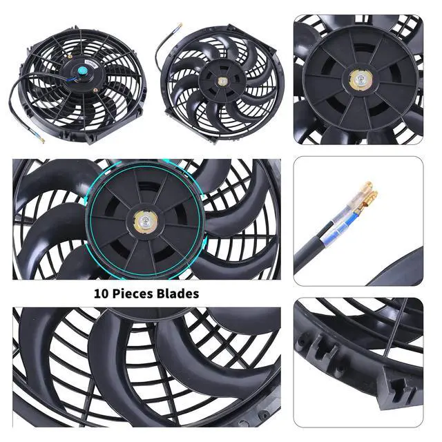 Alt view image 5 of 7 - 12 Inch Universal Slim Fan Push Pull Electric Radiator 12V 80W High Performance Cooling Fan Mount Kit Black 2 Pcs