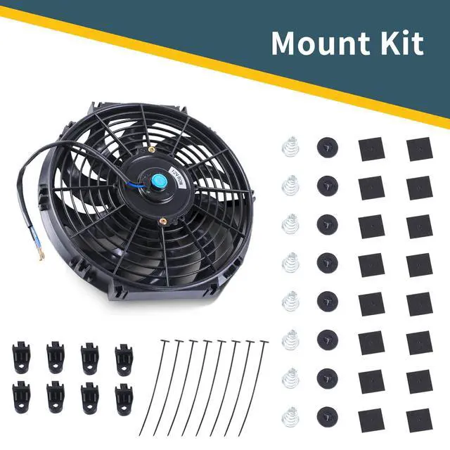 Alt view image 6 of 7 - 12 Inch Universal Slim Fan Push Pull Electric Radiator 12V 80W High Performance Cooling Fan Mount Kit Black 2 Pcs