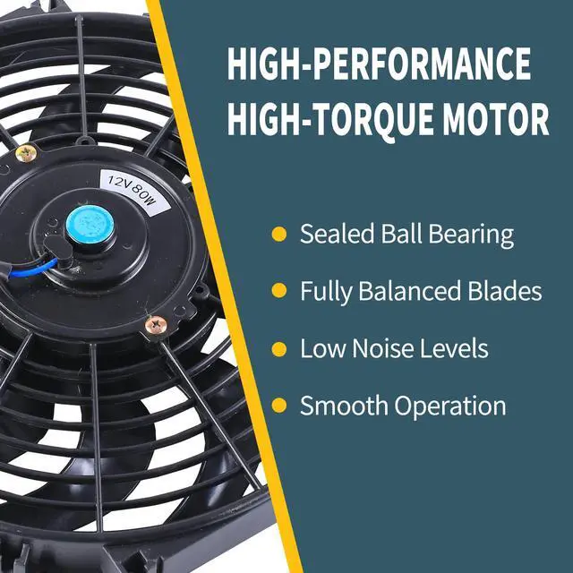 Alt view image 7 of 7 - 12 Inch Universal Slim Fan Push Pull Electric Radiator 12V 80W High Performance Cooling Fan Mount Kit Black 2 Pcs