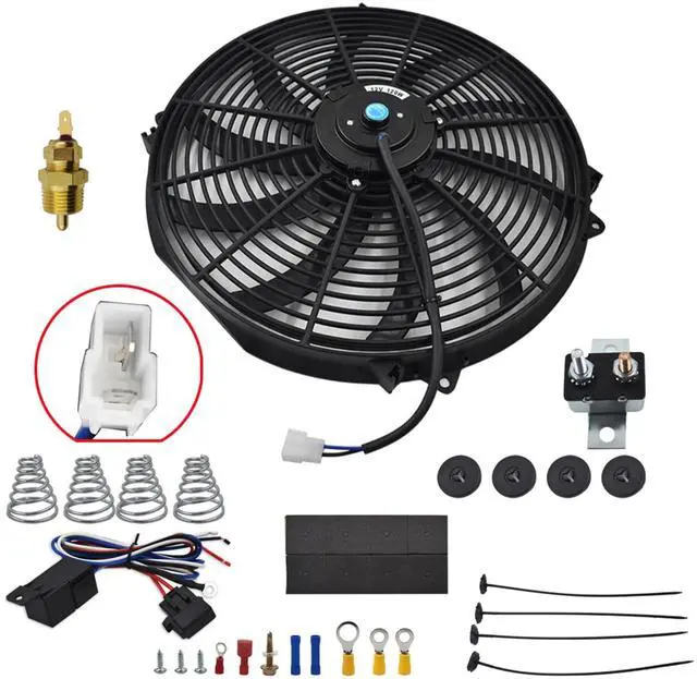 Main image of 16" Electric Radiator Fan HIGH 3000+CFM Thermostat Wiring Switch Relay KIT Black