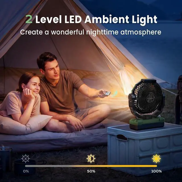 Alt view image 3 of 6 - 3-in-1 Camping Fan - Portable Fans Rechargeable - 24000mAh Battery Powered Fan with Light & Remote for Indoor, Outdoor, Tent, Travel, Fishing, Jobsite, Gifts for Men Dad Him - Green