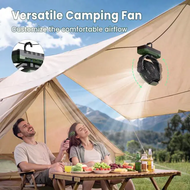 Alt view image 5 of 6 - 3-in-1 Camping Fan - Portable Fans Rechargeable - 24000mAh Battery Powered Fan with Light & Remote for Indoor, Outdoor, Tent, Travel, Fishing, Jobsite, Gifts for Men Dad Him - Green