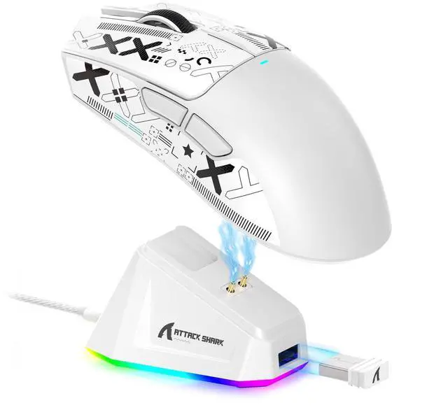 Main image of X11 Wireless Gaming Mouse, PAW3311 Sensor, Lightweight, RGB Charging Dock, 22,000 DPI, Tri-Mode Connectivity, 5 Programmable Buttons, Grip Tape Included - White