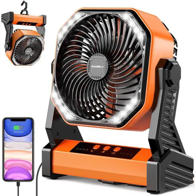 Main image of 20000mAh Battery Powered Camping Fan, 58Hrs Rechargeable Portable Fan, 400LM Light, 360° Hook, Whisper Quiet Battery Operated Fan for Outdoor Car Travel Gear Essentials Power Outages Co-brand AMACOOL