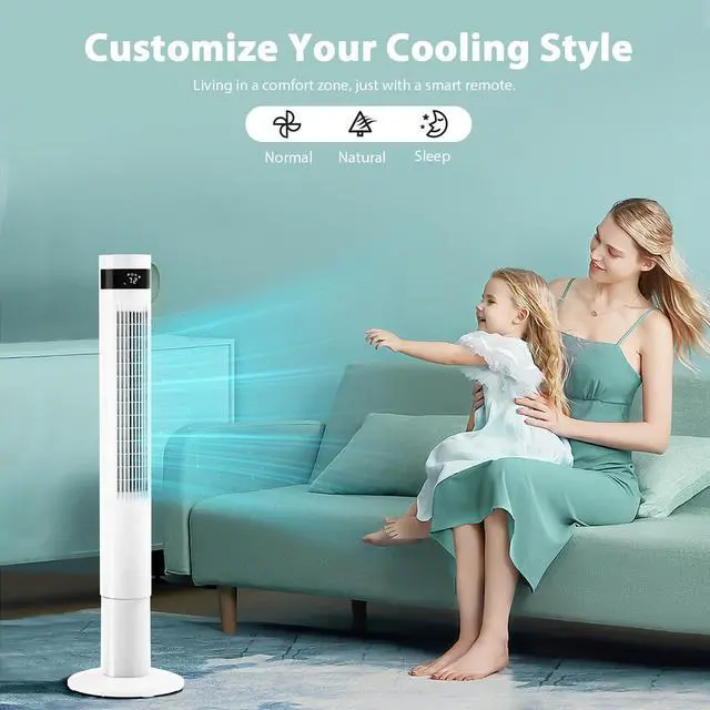 Alt view image 2 of 7 - Tower Fan Portable Electric Oscillating Fan Quiet Cooling Remote Control Standing Bladeless Floor Fans 3 Speeds Wind Modes Timer Bedroom Office (43 inch, White)