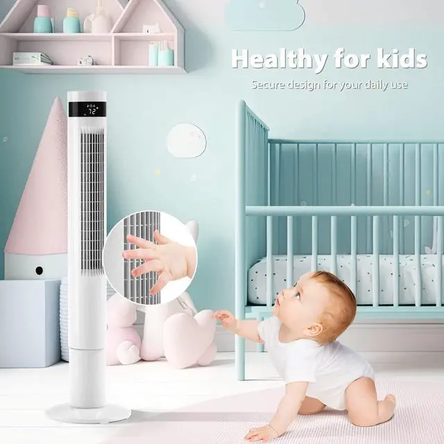 Alt view image 4 of 7 - Tower Fan Portable Electric Oscillating Fan Quiet Cooling Remote Control Standing Bladeless Floor Fans 3 Speeds Wind Modes Timer Bedroom Office (43 inch, White)