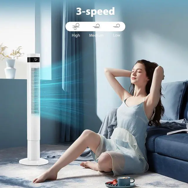 Alt view image 5 of 7 - Tower Fan Portable Electric Oscillating Fan Quiet Cooling Remote Control Standing Bladeless Floor Fans 3 Speeds Wind Modes Timer Bedroom Office (43 inch, White)