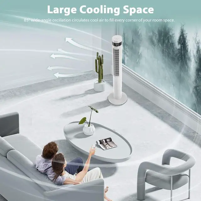 Alt view image 3 of 7 - Tower Fan Portable Electric Oscillating Fan Quiet Cooling Remote Control Standing Bladeless Floor Fans 3 Speeds Wind Modes Timer Bedroom Office (43 inch, White)