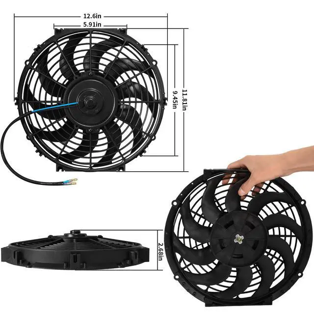 Alt view image 3 of 7 - 12 Inch Curved Electric Cooling Fan Push/Pull w/Mount Kit 2Pcs