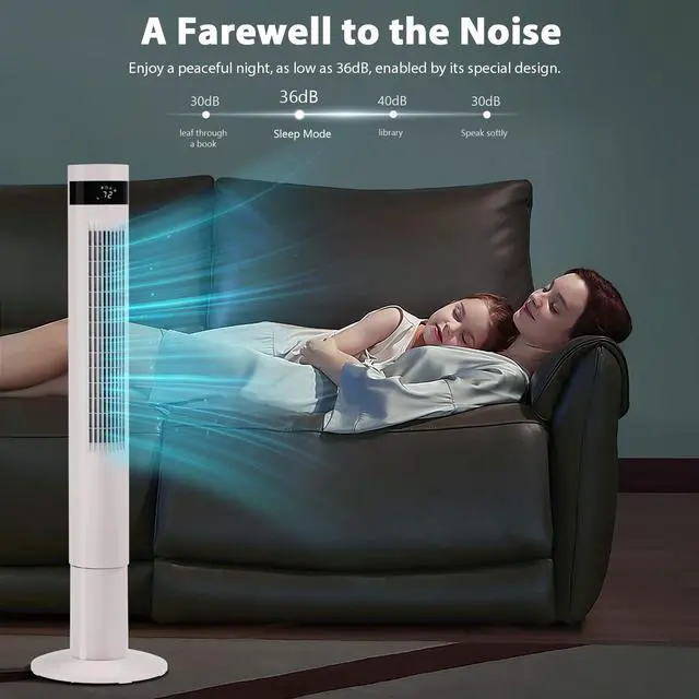 Alt view image 6 of 7 - Tower Fan Portable Electric Oscillating Fan Quiet Cooling Remote Control Standing Bladeless Floor Fans 3 Speeds Wind Modes Timer Bedroom Office (43 inch, White)