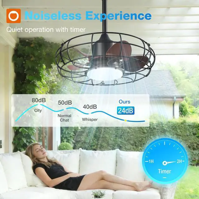Alt view image 7 of 7 - 20" Outdoor Ceiling Fan with Light for Patio, IP65 Plug in Caged Fan