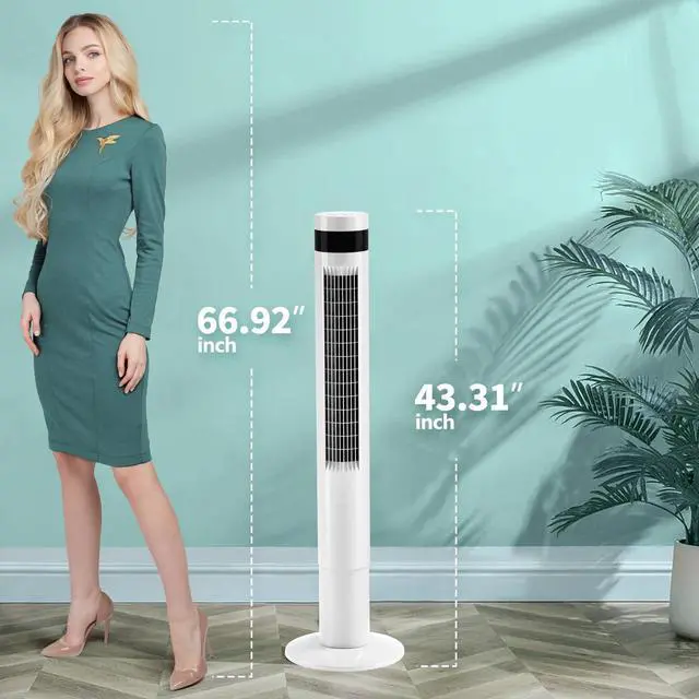 Alt view image 7 of 7 - Tower Fan Portable Electric Oscillating Fan Quiet Cooling Remote Control Standing Bladeless Floor Fans 3 Speeds Wind Modes Timer Bedroom Office (43 inch, White)