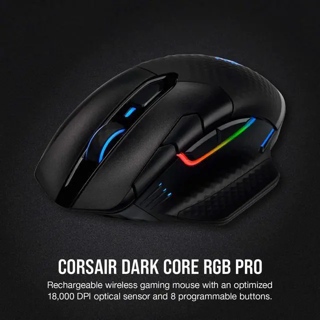Alt view image 2 of 7 - Dark CORE RGB PRO Wireless/Wired FPS MOBA Gaming Mouse 18,000 DPI, Fast Response Time, 8 Programmable Side Buttons, Dynamic Multi-Color Backlighting Black