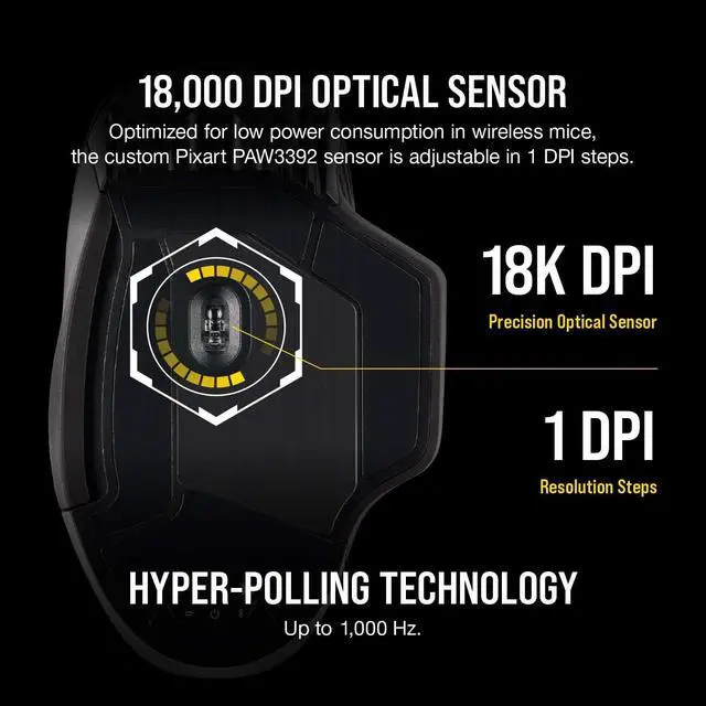 Alt view image 4 of 7 - Dark CORE RGB PRO Wireless/Wired FPS MOBA Gaming Mouse 18,000 DPI, Fast Response Time, 8 Programmable Side Buttons, Dynamic Multi-Color Backlighting Black