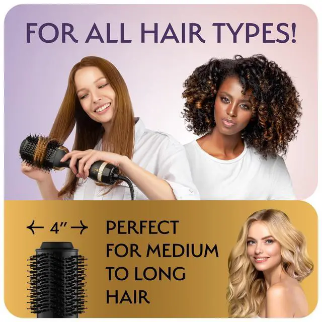 Alt view image 3 of 7 - Professional Blowout Hair Dryer Brush, Black Gold Dryer and Volumizer, Hot Air Brush for Women, 75MM Oval Shape (Black Gold)