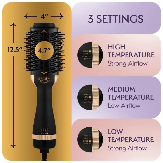 Alt view image 6 of 7 - Professional Blowout Hair Dryer Brush, Black Gold Dryer and Volumizer, Hot Air Brush for Women, 75MM Oval Shape (Black Gold)