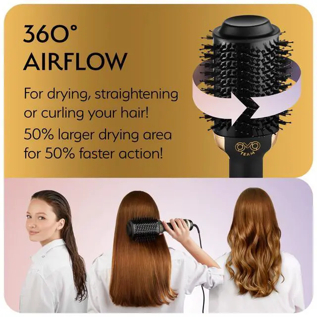 Alt view image 5 of 7 - Professional Blowout Hair Dryer Brush, Black Gold Dryer and Volumizer, Hot Air Brush for Women, 75MM Oval Shape (Black Gold)