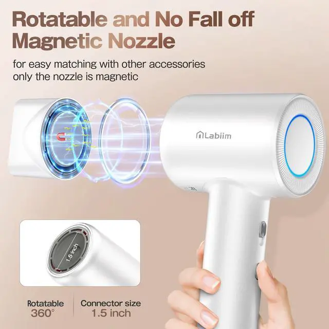 Alt view image 3 of 7 - Hair Dryer,High-Speed Ionic Blow Dryer 110,000 RPM Motor,Cyber White