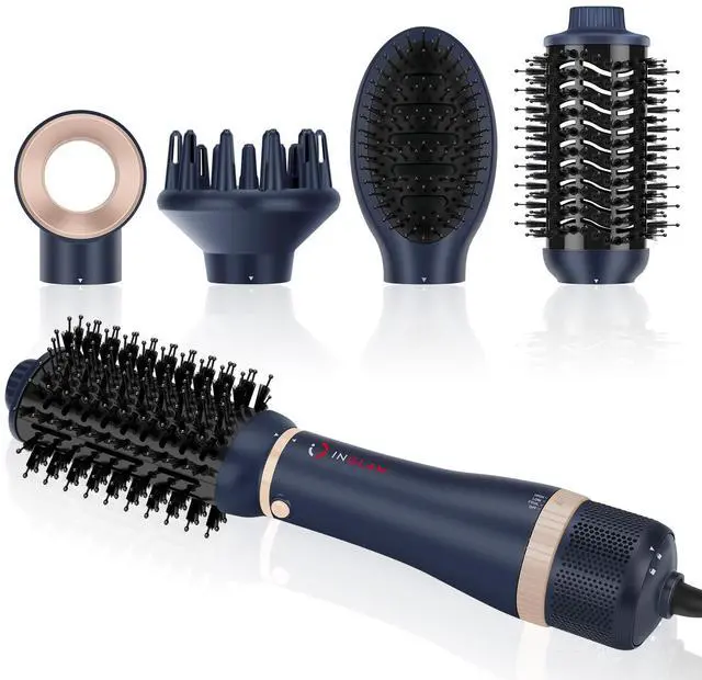 Main image of Hair Dryer Brush Set, I4 in 1 Blowout Brush, Negative Ion Detachable Hair Dryer & Styler Volumizer Hot Air Hair Dryer Brush with 2 Styling Brush Heads, Prussian Blue