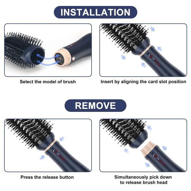 Alt view image 3 of 7 - Hair Dryer Brush Set, I4 in 1 Blowout Brush, Negative Ion Detachable Hair Dryer & Styler Volumizer Hot Air Hair Dryer Brush with 2 Styling Brush Heads, Prussian Blue