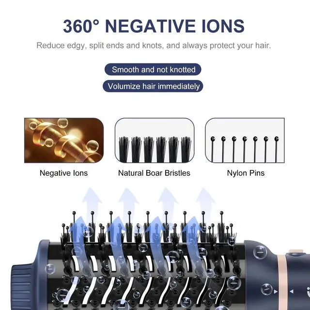 Alt view image 5 of 7 - Hair Dryer Brush Set, I4 in 1 Blowout Brush, Negative Ion Detachable Hair Dryer & Styler Volumizer Hot Air Hair Dryer Brush with 2 Styling Brush Heads, Prussian Blue