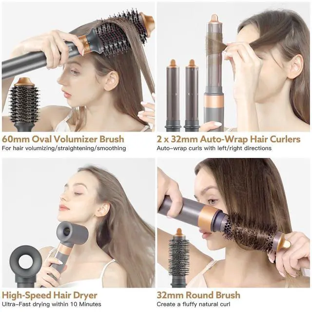 Alt view image 4 of 6 - Hair Dryer Hot Air Styler: High-Speed Blow Dryers with Negative Ionic for Fast Drying Frizz Control, Airflow Auto Wrap Curling Iron Curler Oval Volumizer Round Brush for Styling Smoothing Volumizing