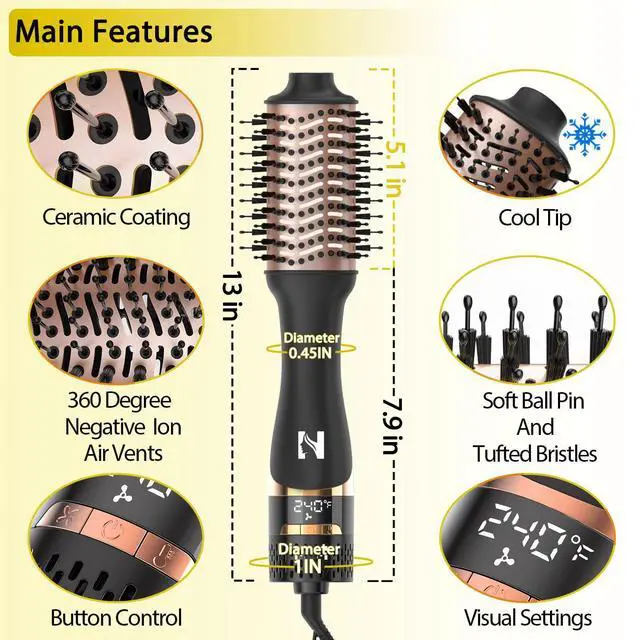 Alt view image 5 of 7 - Hair Dryer Brush with Display Screen, Anti-Frizz Styler Volumizer