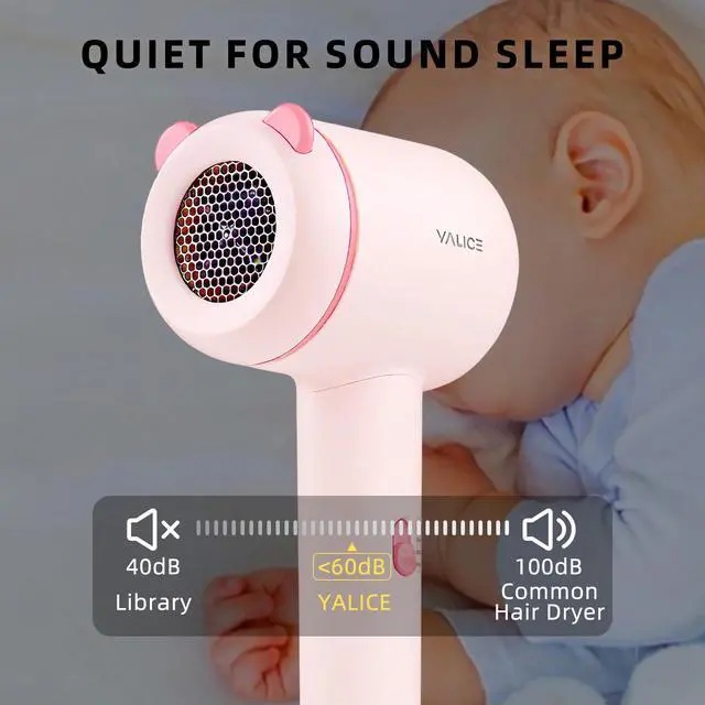 Alt view image 3 of 6 - Kids Hair Dryer, Travel Small Hair Dryer for Children, Mini Ionic Quiet Kids Blow Dryer with ALCI Safety Plug, 3 Speed Settings, Anti-Scald, Kids Birthday Gift for Baby Hair Accessories, Pink