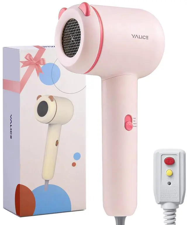 Main image of Kids Hair Dryer, Travel Small Hair Dryer for Children, Mini Ionic Quiet Kids Blow Dryer with ALCI Safety Plug, 3 Speed Settings, Anti-Scald, Kids Birthday Gift for Baby Hair Accessories, Pink
