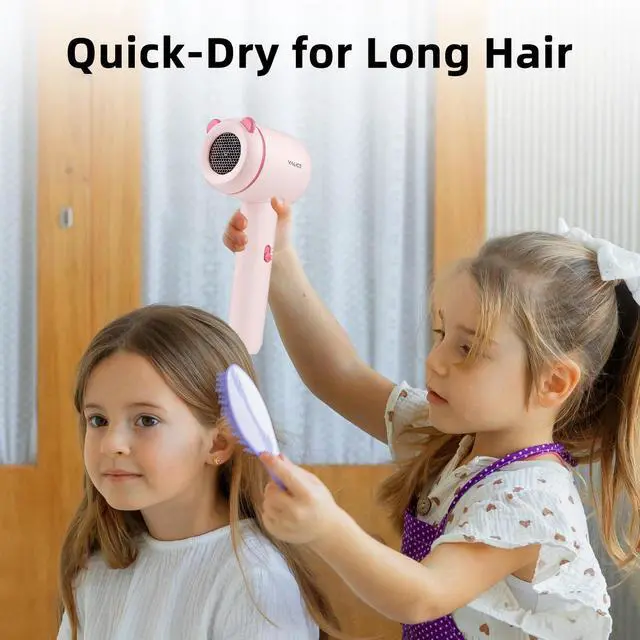 Alt view image 4 of 6 - Kids Hair Dryer, Travel Small Hair Dryer for Children, Mini Ionic Quiet Kids Blow Dryer with ALCI Safety Plug, 3 Speed Settings, Anti-Scald, Kids Birthday Gift for Baby Hair Accessories, Pink