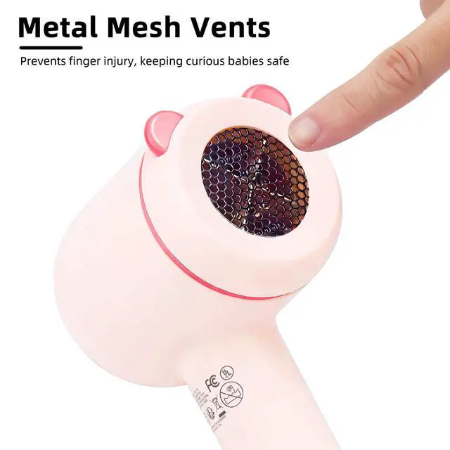 Alt view image 5 of 6 - Kids Hair Dryer, Travel Small Hair Dryer for Children, Mini Ionic Quiet Kids Blow Dryer with ALCI Safety Plug, 3 Speed Settings, Anti-Scald, Kids Birthday Gift for Baby Hair Accessories, Pink
