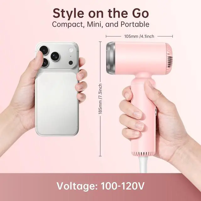 Alt view image 2 of 7 - Hair Dryer, Travel Mini High-Speed Blow Dryer with Diffuser, Professional Ionic Hairdryer 200 Million Negative Ions, 110,000RPM Brushless Motor for Fast Drying, Compact Lightweight for Women
