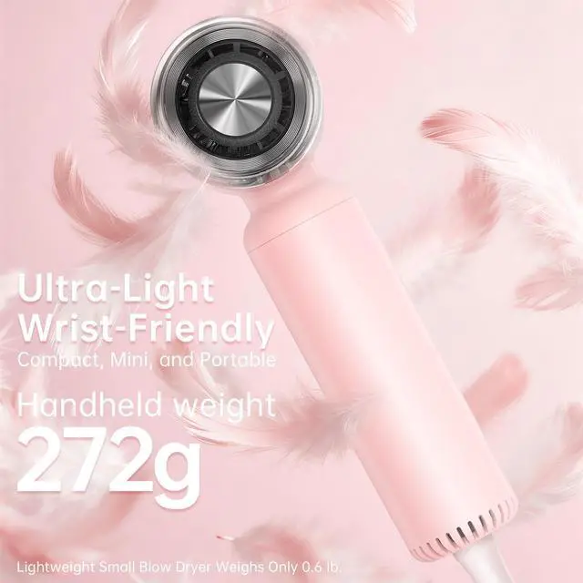 Alt view image 3 of 7 - Hair Dryer, Travel Mini High-Speed Blow Dryer with Diffuser, Professional Ionic Hairdryer 200 Million Negative Ions, 110,000RPM Brushless Motor for Fast Drying, Compact Lightweight for Women
