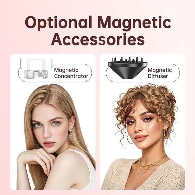 Alt view image 7 of 7 - Hair Dryer, Travel Mini High-Speed Blow Dryer with Diffuser, Professional Ionic Hairdryer 200 Million Negative Ions, 110,000RPM Brushless Motor for Fast Drying, Compact Lightweight for Women
