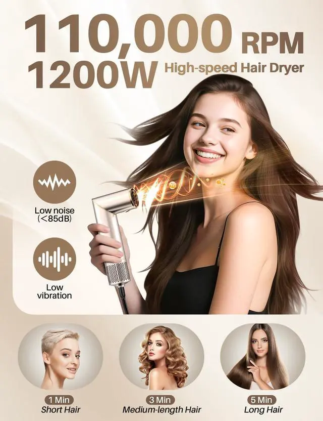 Alt view image 3 of 7 - 7-in-1 High Speed Hair Dryer & Blow Dryer Brush, Auto Wrap Curls (L/R), Fast Drying, Thermal Round Brush for Smooth Blowouts & Frizz-Free Volume, No Heat Damage