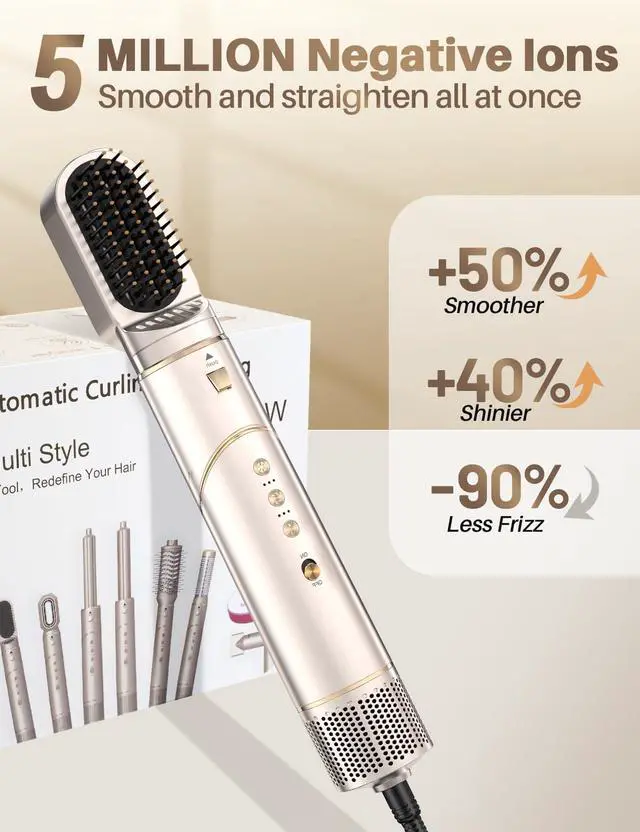 Alt view image 6 of 7 - 7-in-1 High Speed Hair Dryer & Blow Dryer Brush, Auto Wrap Curls (L/R), Fast Drying, Thermal Round Brush for Smooth Blowouts & Frizz-Free Volume, No Heat Damage