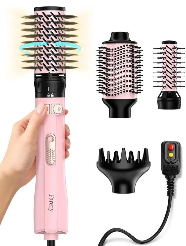Main image of Hot Air Brush 1000W 4-in-1 Volumizer & Styler for Damp Hair, Hold-to-Rotate Round Brush Hair Dryer Brush for Volume, Smooth & Curl, Diffuser Included, Best for Fine to Medium-Thick Hair