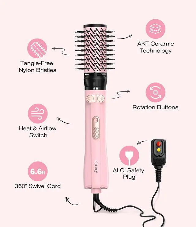 Alt view image 3 of 7 - Hot Air Brush 1000W 4-in-1 Volumizer & Styler for Damp Hair, Hold-to-Rotate Round Brush Hair Dryer Brush for Volume, Smooth & Curl, Diffuser Included, Best for Fine to Medium-Thick Hair
