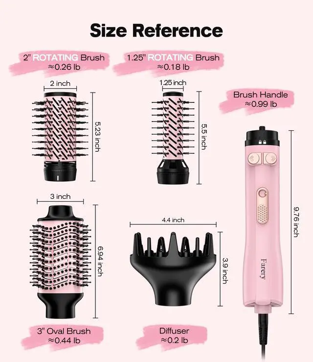 Alt view image 7 of 7 - Hot Air Brush 1000W 4-in-1 Volumizer & Styler for Damp Hair, Hold-to-Rotate Round Brush Hair Dryer Brush for Volume, Smooth & Curl, Diffuser Included, Best for Fine to Medium-Thick Hair