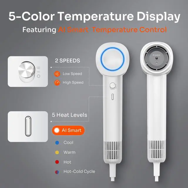 Alt view image 5 of 7 - Smart Hair Dryer with Ionic Technology,Intelligent Heat Control