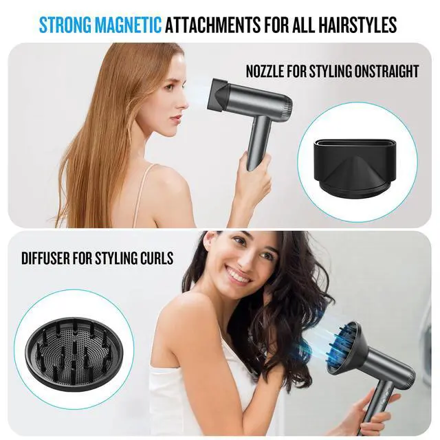 Alt view image 6 of 7 - 2026 Hair Dryer, 200,000 RPM Professional High Speed Blow Dryer with Diffuser for Women, 1200M Negative Ionic Hair Dryer with Brushless Motor, Low Noise Hair Blow Dryer for Home Travel Salon,Gray