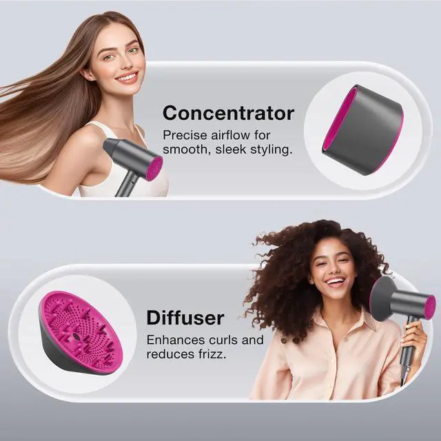 Alt view image 6 of 7 - 1875W Hair Dryer with Diffuser, Foldable, Ionic Blow Dryer, Gray