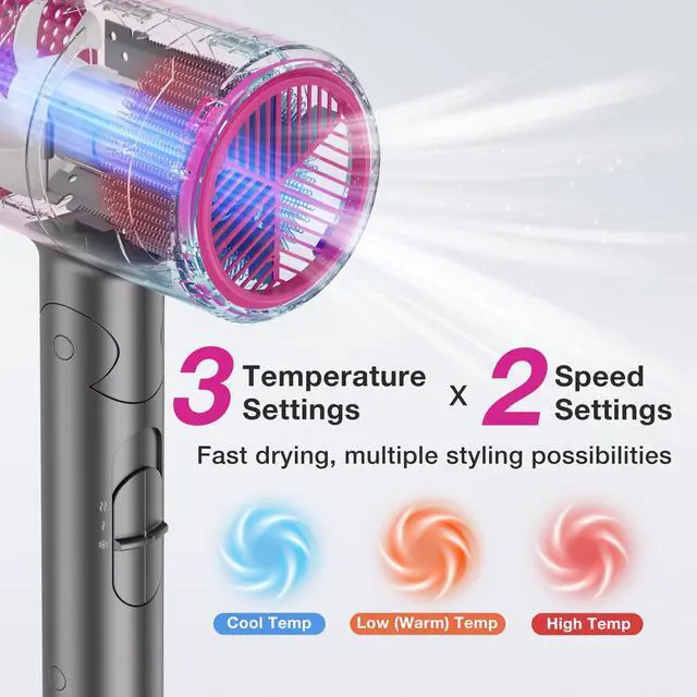 Alt view image 7 of 7 - 1875W Hair Dryer with Diffuser, Foldable, Ionic Blow Dryer, Gray